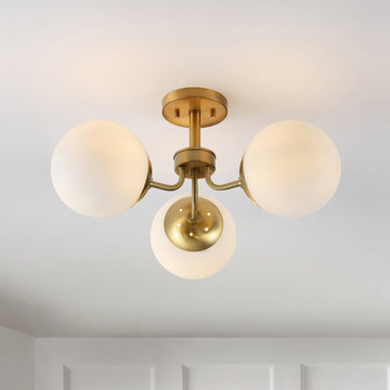 Olivier 23.5" 3-Light Bohemian Farmhouse Iron/Frosted Glass LED Semi Flush Mount - JONATHAN Y
